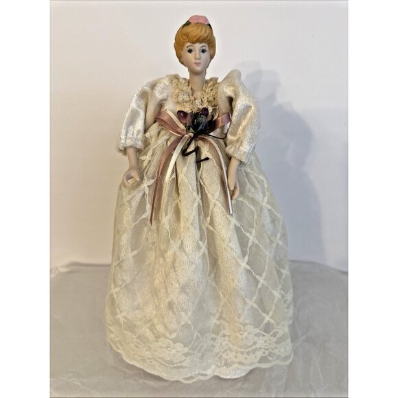 Vintage Victorian Lady Angel Christmas Tree Topper 12” White Lace Dress Ribbons - Picture 1 of 8